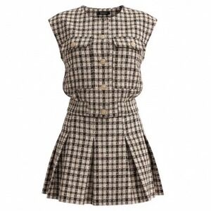 Set Shimmer Tweed Skirt Top Chocolate Brown Plaid Sz Large Fashion Nova